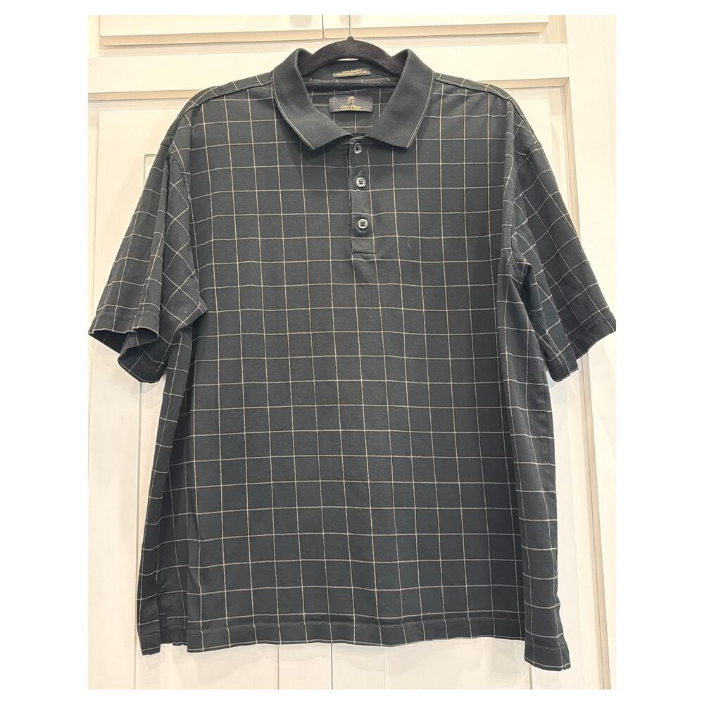 Gary Player 100% Cotton black windowpane Golf Polo LG